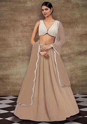 Beige Lehenga Set With Hand Embroidered Blouse And Dupatta