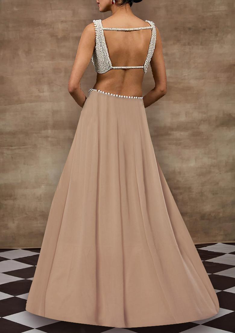 Beige Lehenga Set With Hand Embroidered Blouse And Dupatta