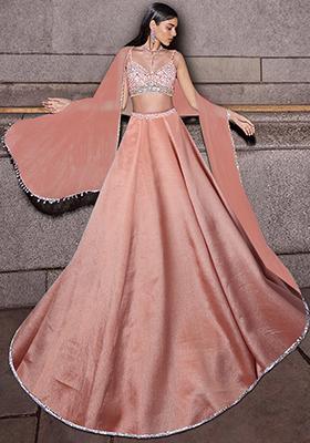 Peach Lehenga Set With Hand Embroidered Blouse And Dupatta