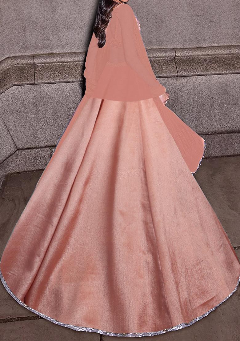 Peach Lehenga Set With Hand Embroidered Blouse And Dupatta