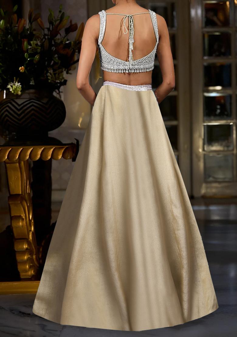 Beige Lehenga Set With Hand Embroidered Blouse And Dupatta
