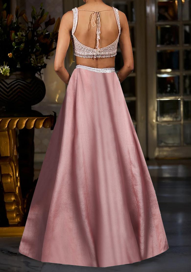 Pastel Pink Lehenga Set With Hand Embroidered Blouse And Dupatta