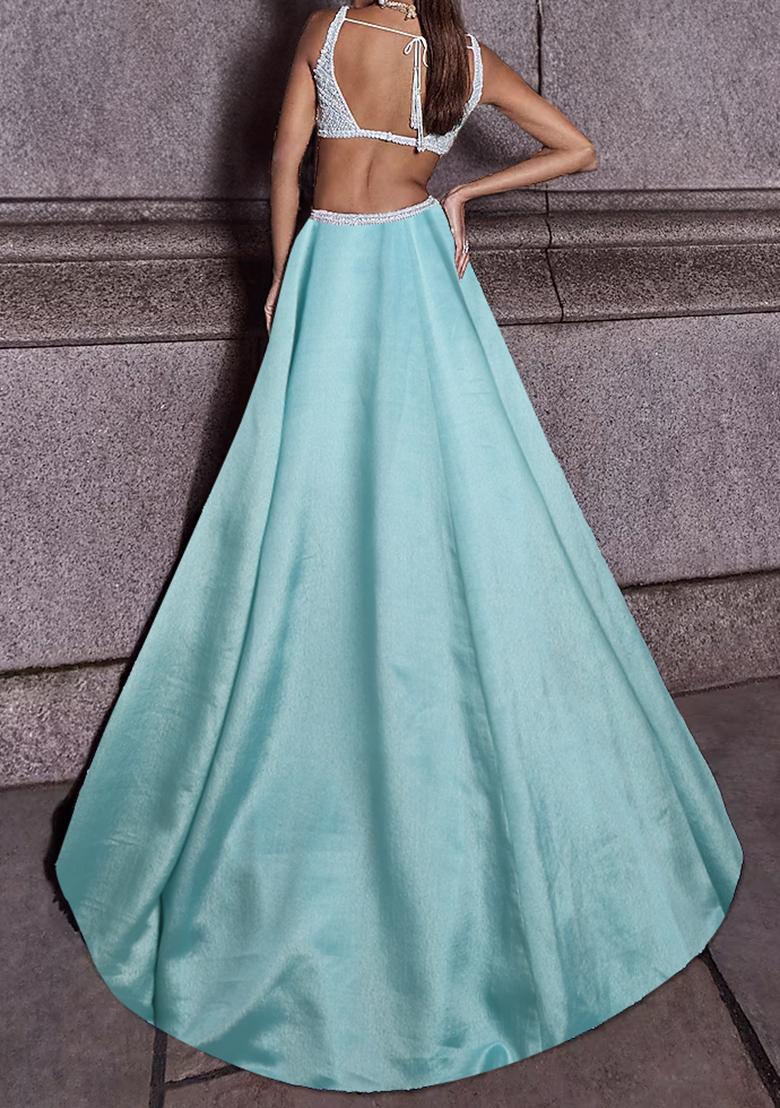 Teal Green Lehenga Set With Hand Embroidered Blouse And Dupatta