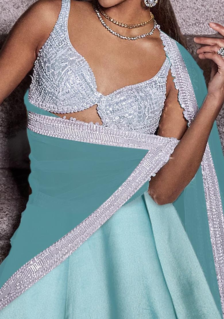 Teal Green Lehenga Set With Hand Embroidered Blouse And Dupatta