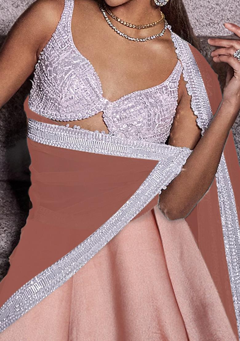 Rusty Pink Lehenga Set With Hand Embroidered Blouse And Dupatta