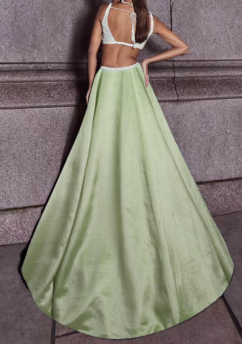 Pista Green Lehenga Set With Hand Embroidered Blouse And Dupatta