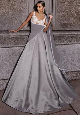 Grey Lehenga Set With Hand Embroidered Blouse And Dupatta