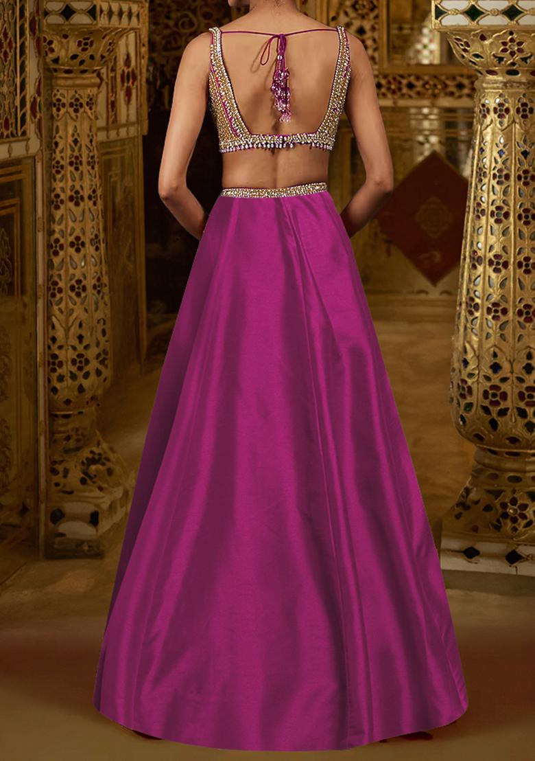 Rani Pink Lehenga Set With Hand Embroidered Blouse And Dupatta