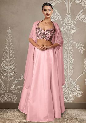 Pink Lehenga Set With Hand Embroidered Blouse And Jacket