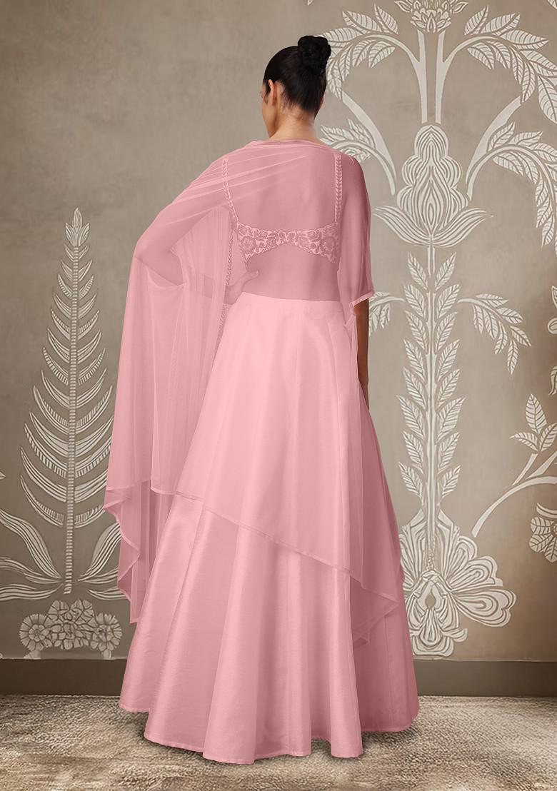 Pink Lehenga Set With Hand Embroidered Blouse And Jacket