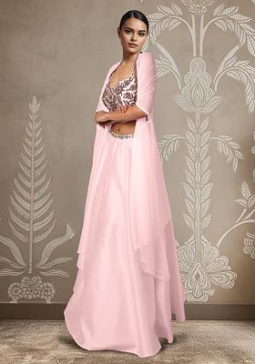 Pink Lehenga Set With Hand Embroidered Blouse And Jacket