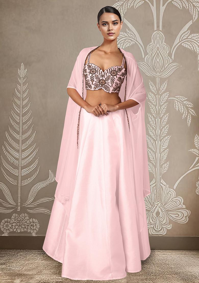 Pink Lehenga Set With Hand Embroidered Blouse And Jacket