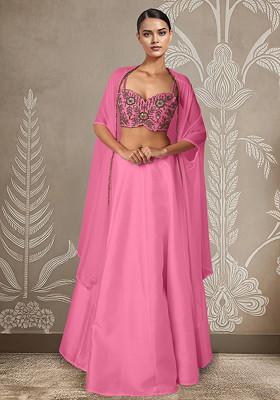 Pink Lehenga Set With Hand Embroidered Blouse And Jacket