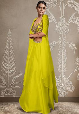 Yellow Lehenga Set With Hand Embroidered Blouse And Jacket