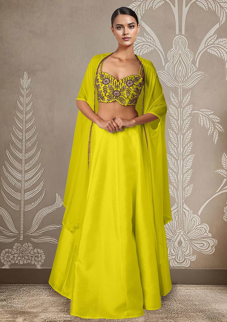 Yellow Lehenga Set With Hand Embroidered Blouse And Jacket