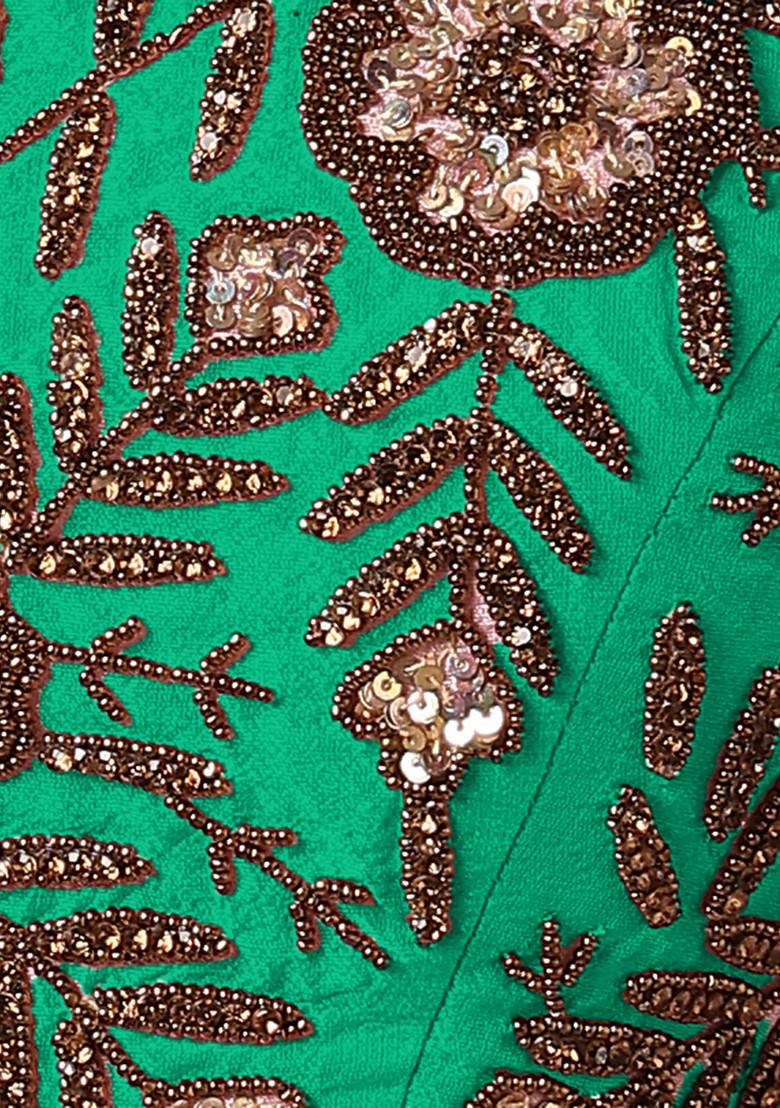 Green Lehenga Set With Hand Embroidered Blouse And Jacket