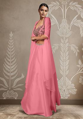 Pink Lehenga Set With Hand Embroidered Blouse And Jacket