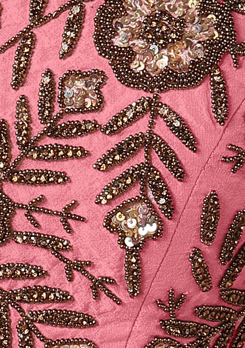 Pink Lehenga Set With Hand Embroidered Blouse And Jacket