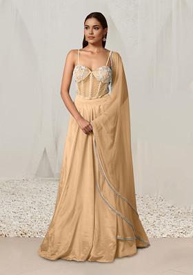 Beige Lehenga Set With Hand Embroidered Blouse And Dupatta
