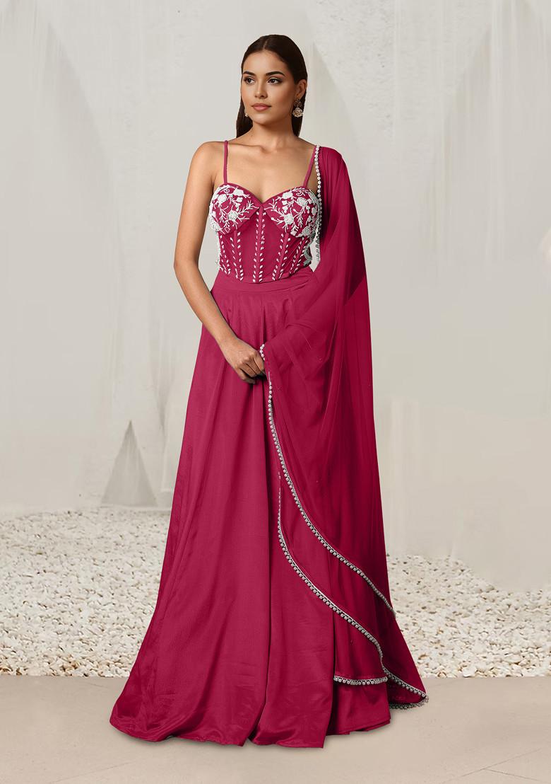 Pink Lehenga Set With Hand Embroidered Blouse And Dupatta