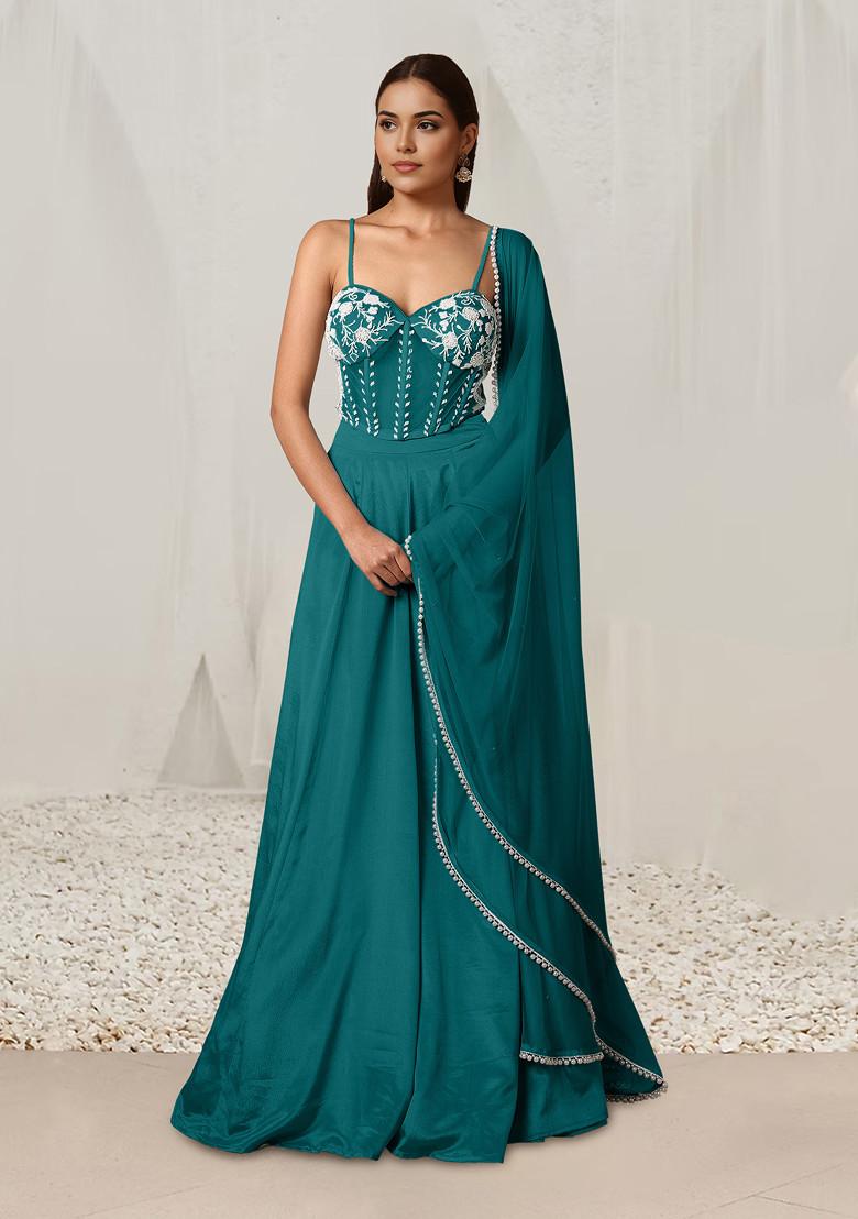 Green Lehenga Set With Hand Embroidered Blouse And Dupatta