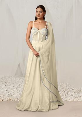 Beige Lehenga Set With Hand Embroidered Blouse And Dupatta