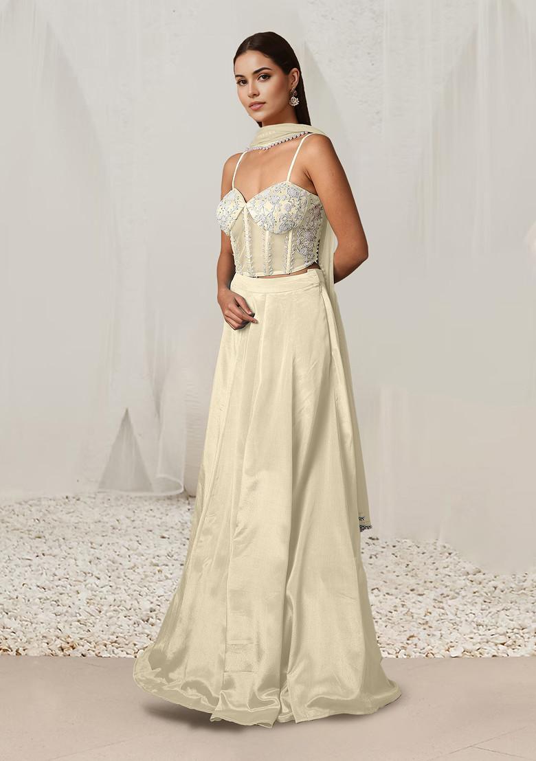 Beige Lehenga Set With Hand Embroidered Blouse And Dupatta