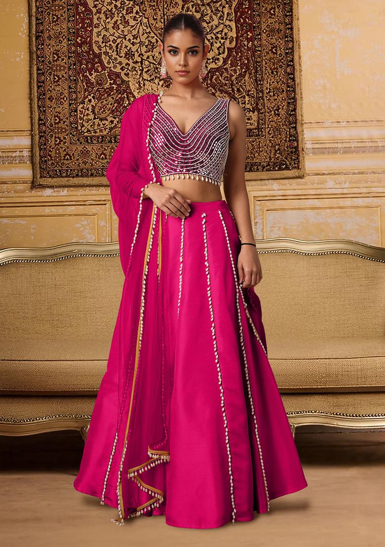 Pink Lehenga Set With Hand Embroidered Blouse And Dupatta