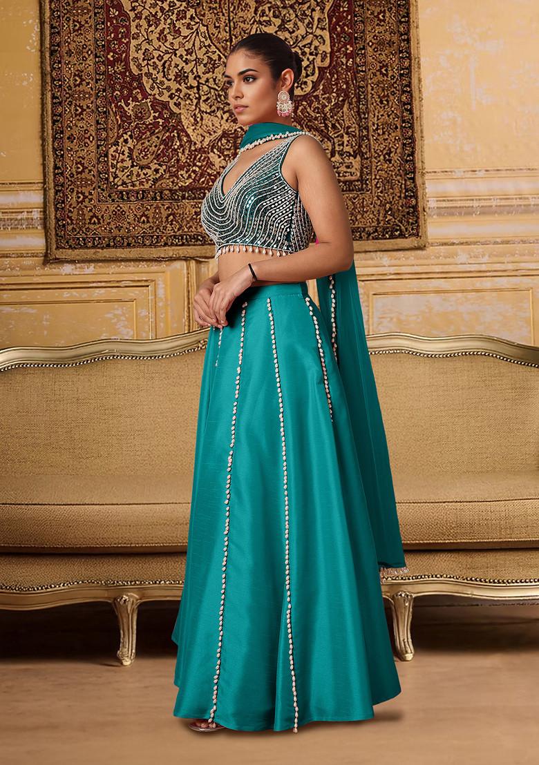 Green Lehenga Set With Hand Embroidered Blouse And Dupatta