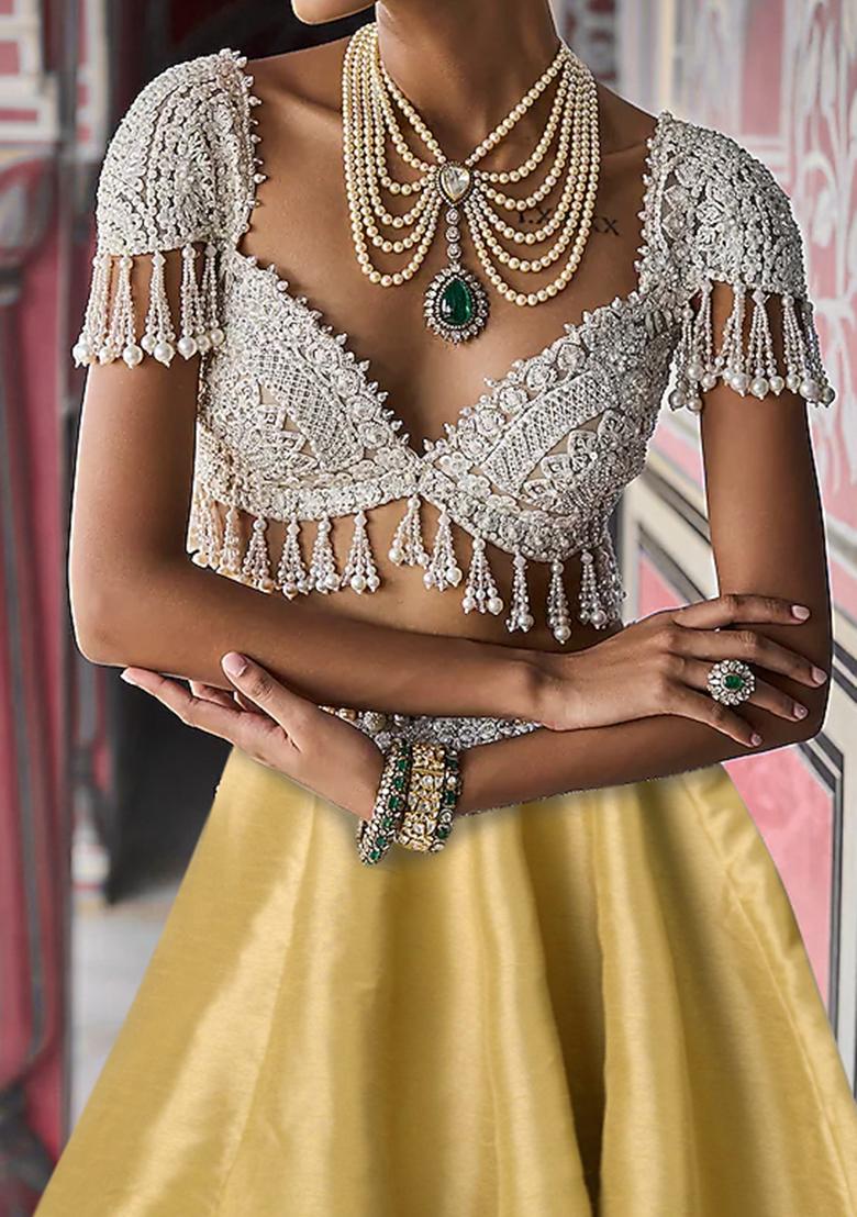 Golden Lehenga Set With Hand Embroidered Blouse And Dupatta