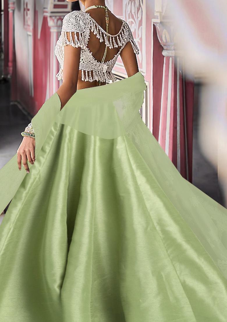 Leaf Green Lehenga Set With Hand Embroidered Blouse And Dupatta