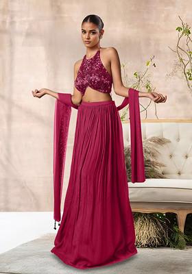 Maroon Lehenga Set With Hand Embroidered Blouse And Dupatta