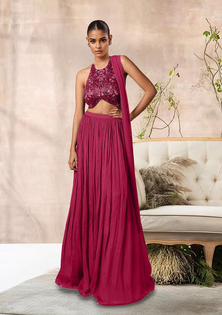 Maroon Lehenga Set With Hand Embroidered Blouse And Dupatta