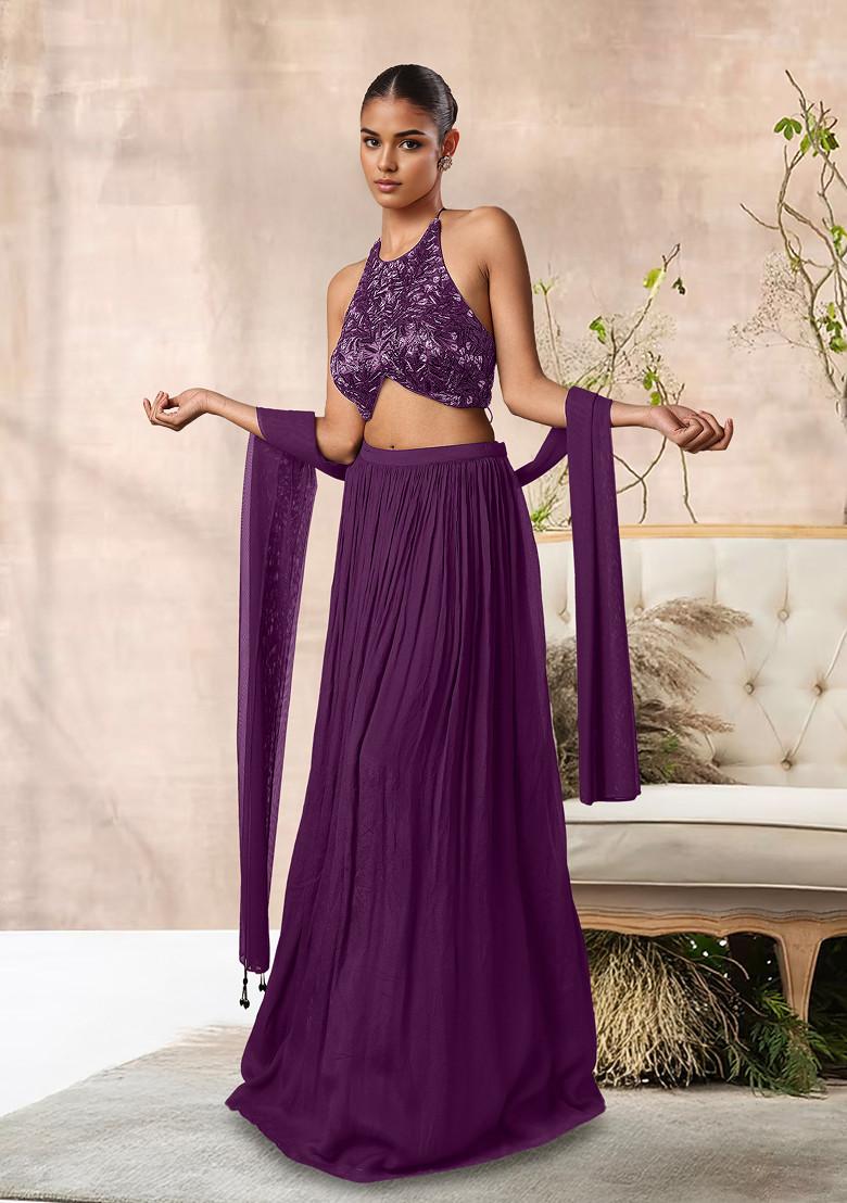 Purple Lehenga Set With Hand Embroidered Blouse And Dupatta