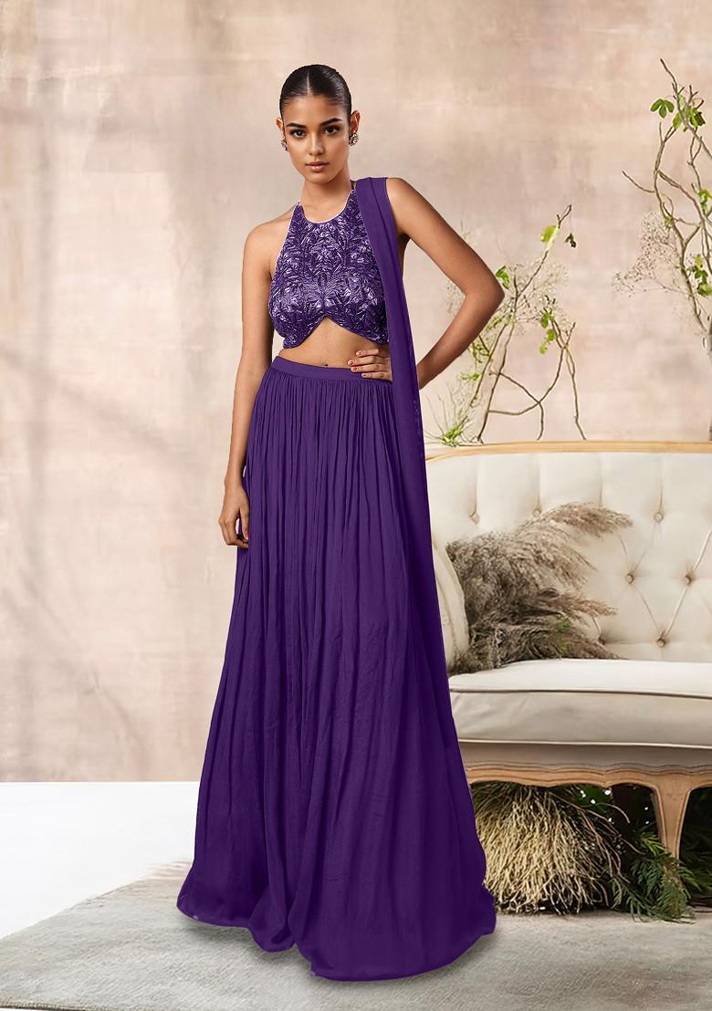 Purple Lehenga Set With Hand Embroidered Blouse And Dupatta