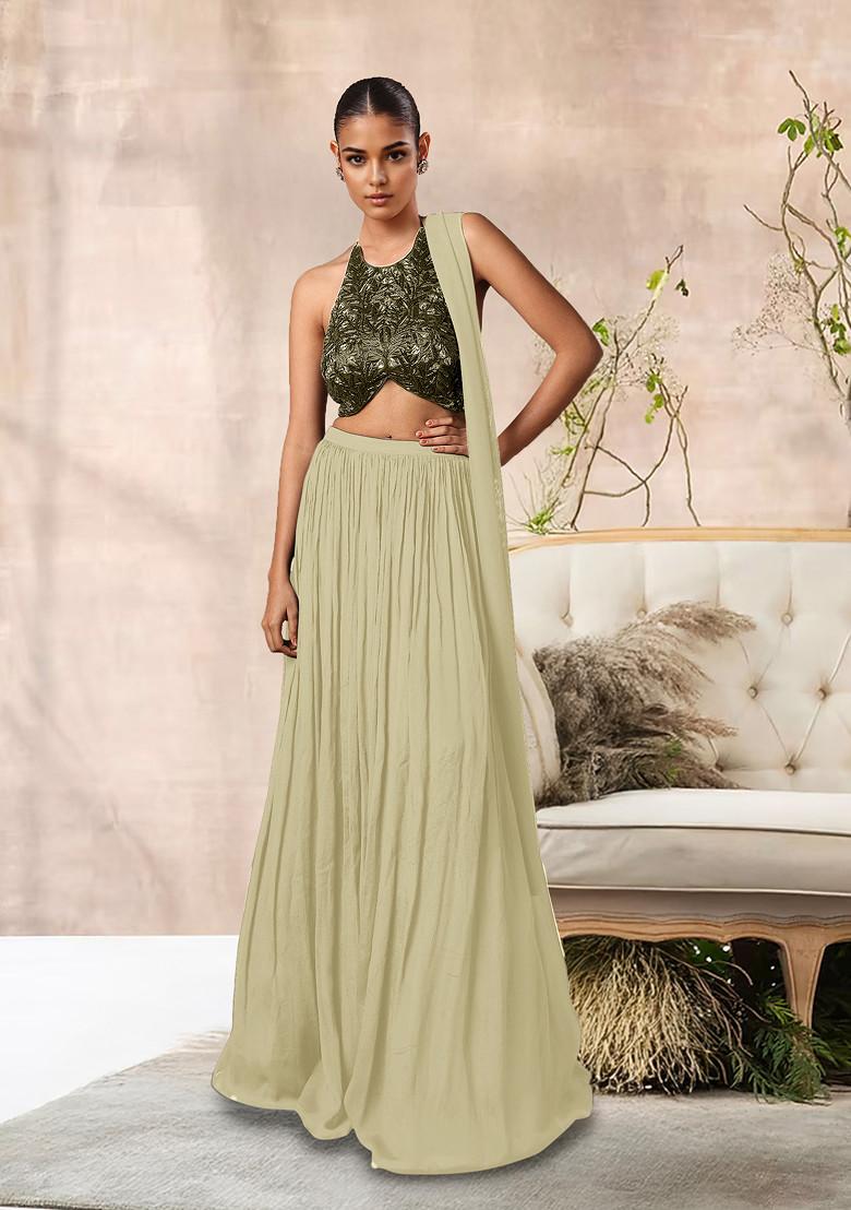 Beige Lehenga Set With Hand Embroidered Blouse And Dupatta