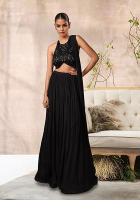 Black Lehenga Set With Hand Embroidered Blouse And Dupatta