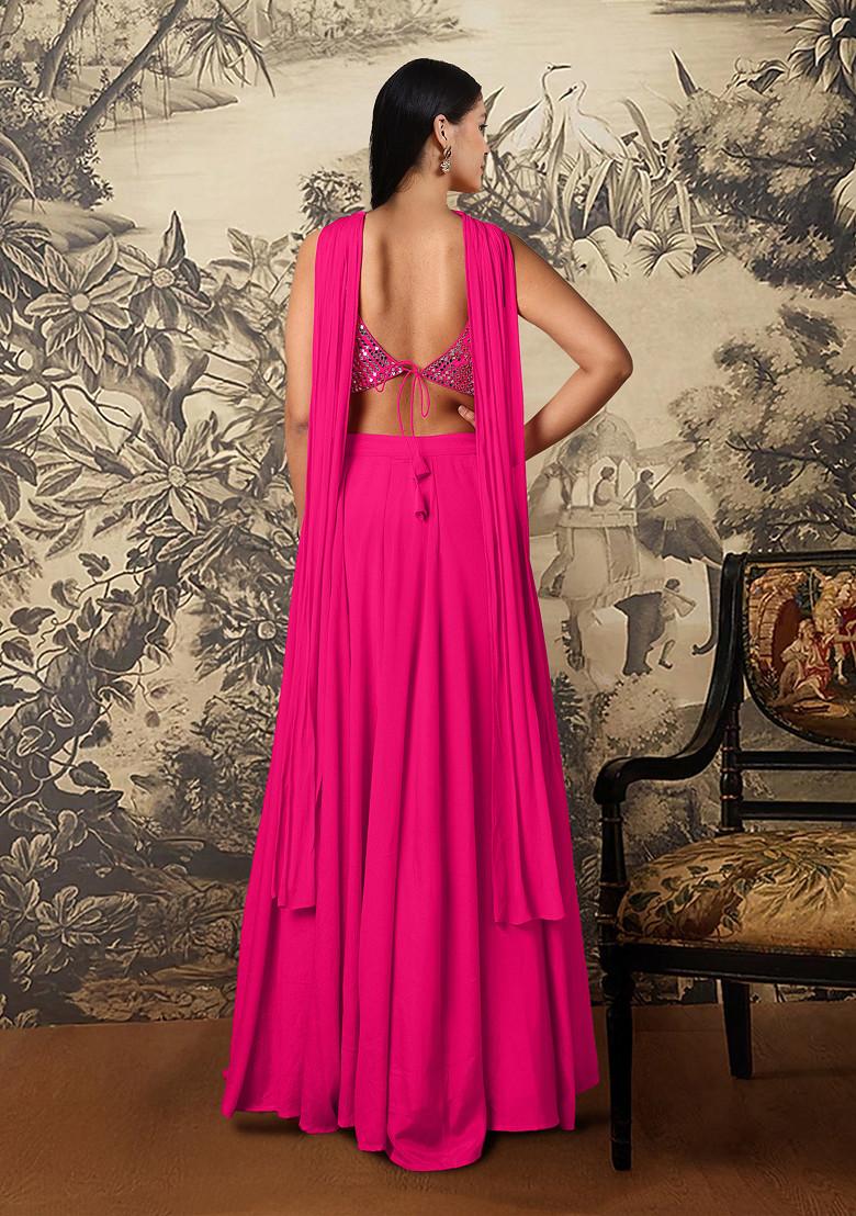 Pink Lehenga Set With Hand Embroidered Blouse And Dupatta