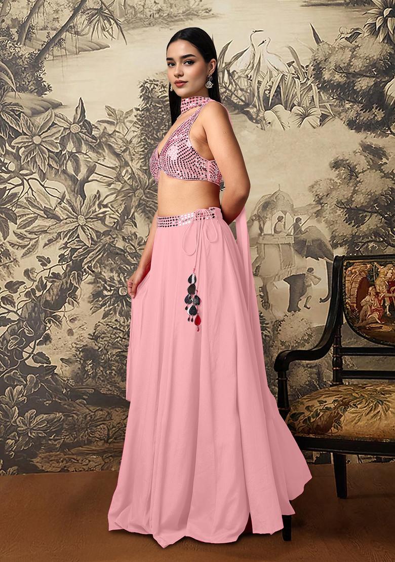 Pink Lehenga Set With Hand Embroidered Blouse And Dupatta