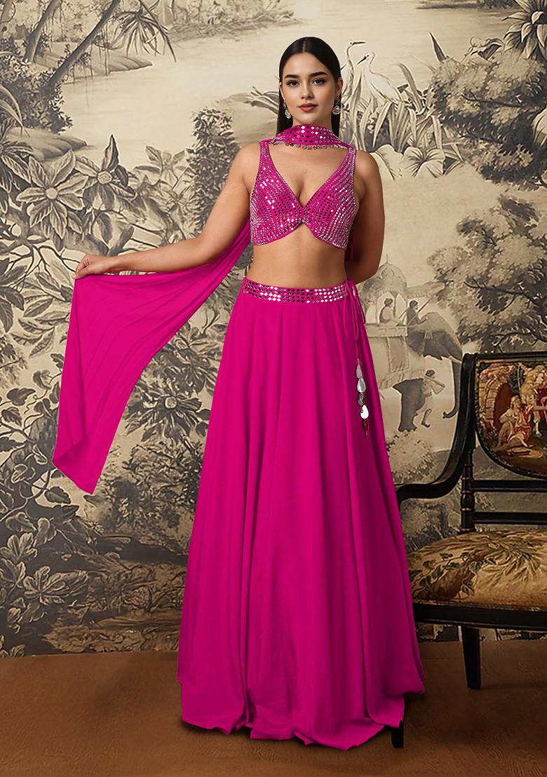 Pink Lehenga Set With Hand Embroidered Blouse And Dupatta