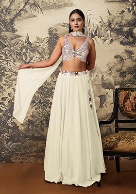 Beige Lehenga Set With Hand Embroidered Blouse And Dupatta