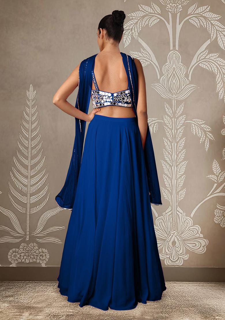 Blue Lehenga Set With Hand Embroidered Blouse And Dupatta