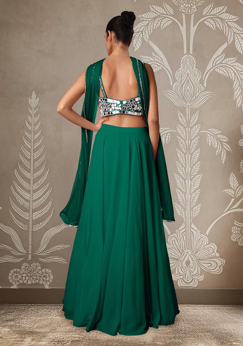 Green Lehenga Set With Hand Embroidered Blouse And Dupatta