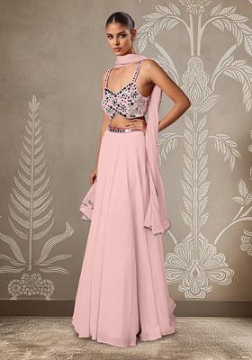 Pink Lehenga Set With Hand Embroidered Blouse And Dupatta