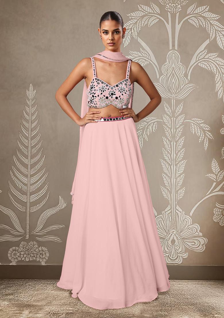 Pink Lehenga Set With Hand Embroidered Blouse And Dupatta