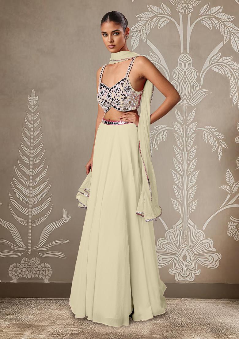 Beige Lehenga Set With Hand Embroidered Blouse And Dupatta
