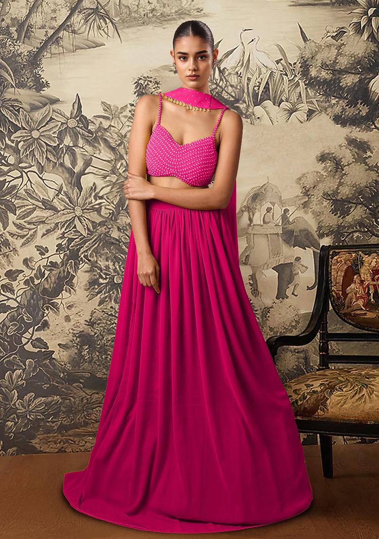 Pink Lehenga Set With Hand Embroidered Blouse And Dupatta