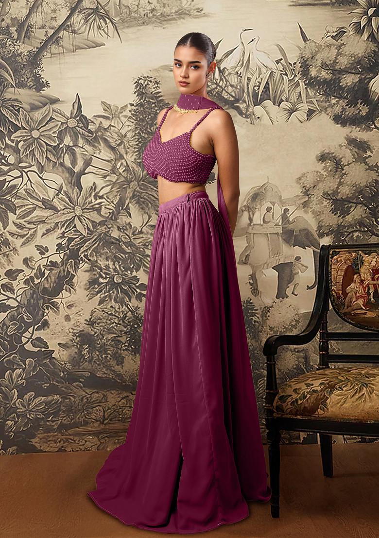 Purple Lehenga Set With Hand Embroidered Blouse And Dupatta