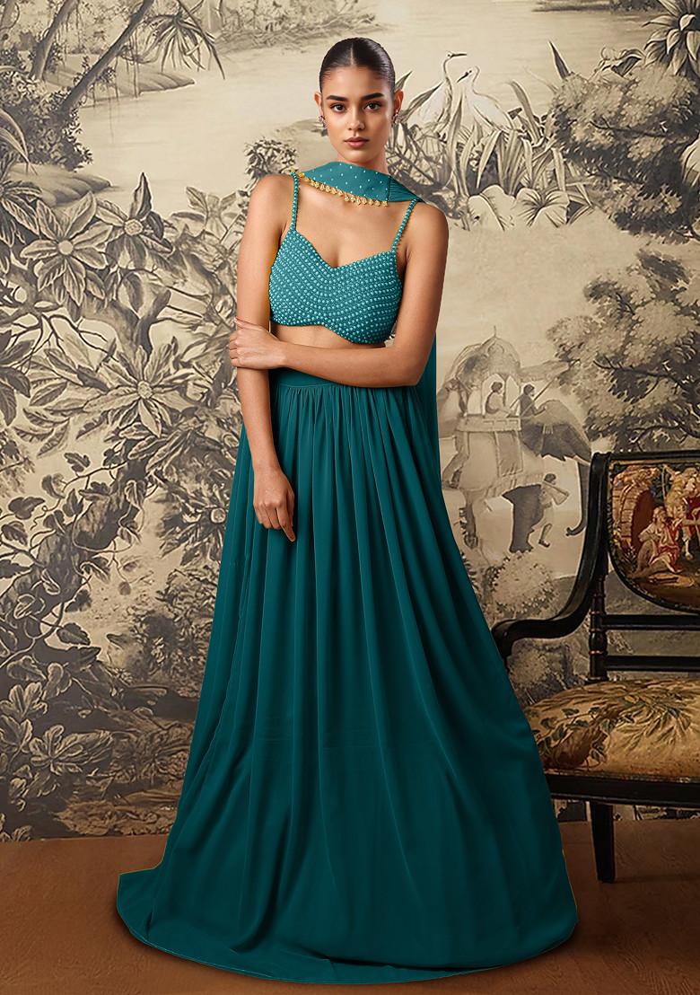 Green Lehenga Set With Hand Embroidered Blouse And Dupatta