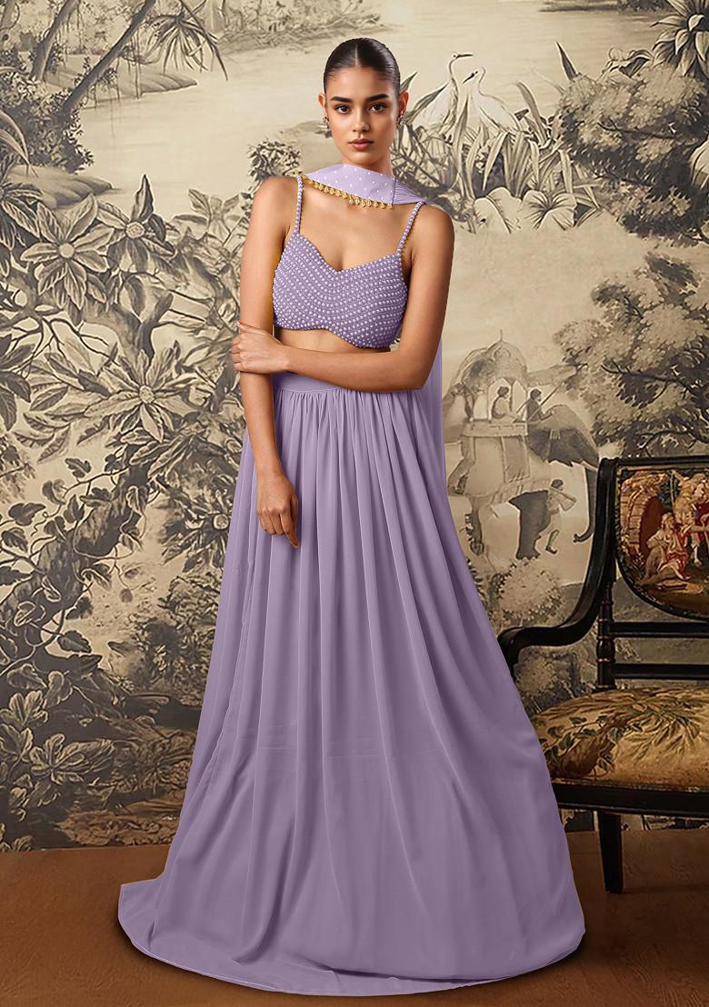 Purple Lehenga Set With Hand Embroidered Blouse And Dupatta
